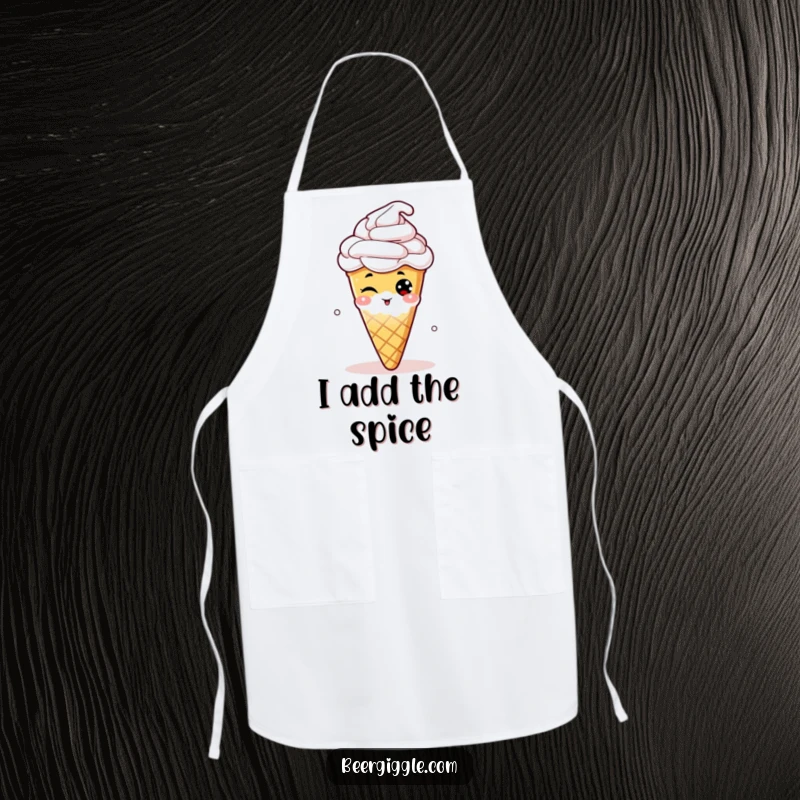 Funny kitchen apron with a mischievous winking hop cone design, perfect for brewers and home cooks.