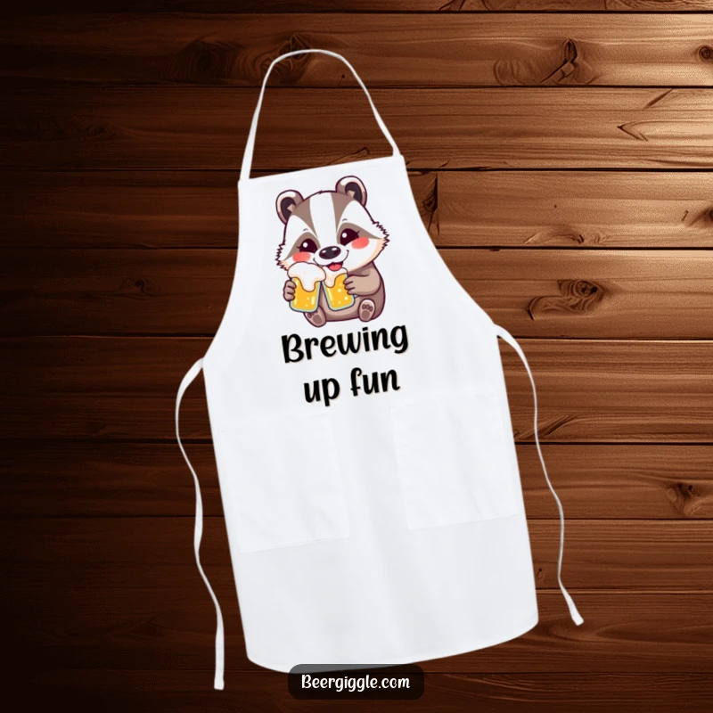 Funny kawaii badger beer apron featuring a contented smiling badger, designed for humorous cooking and baking.