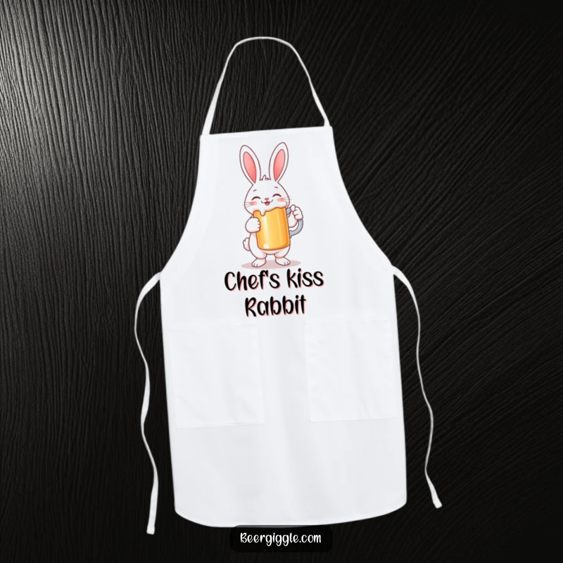 Funny Rabbit Apron: A smiling rabbit character holding a large stein, ideal for chefs and festive occasions.