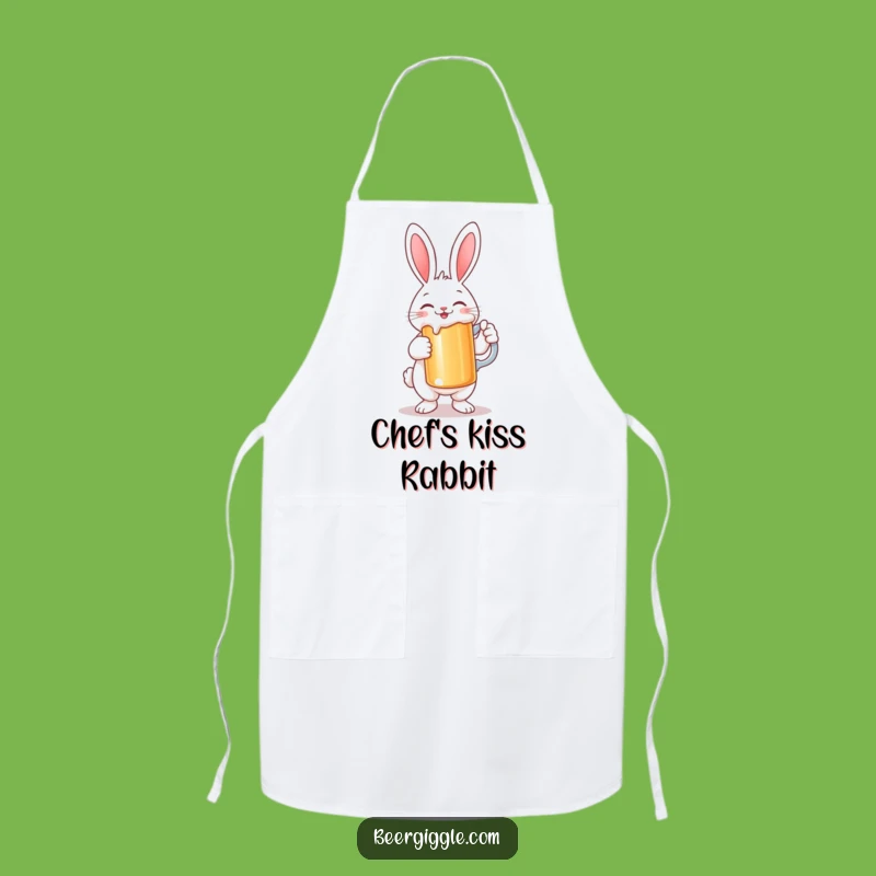 Funny Rabbit Stein Apron: Smiling Character Holds Large Beer - Kitchen Gift!