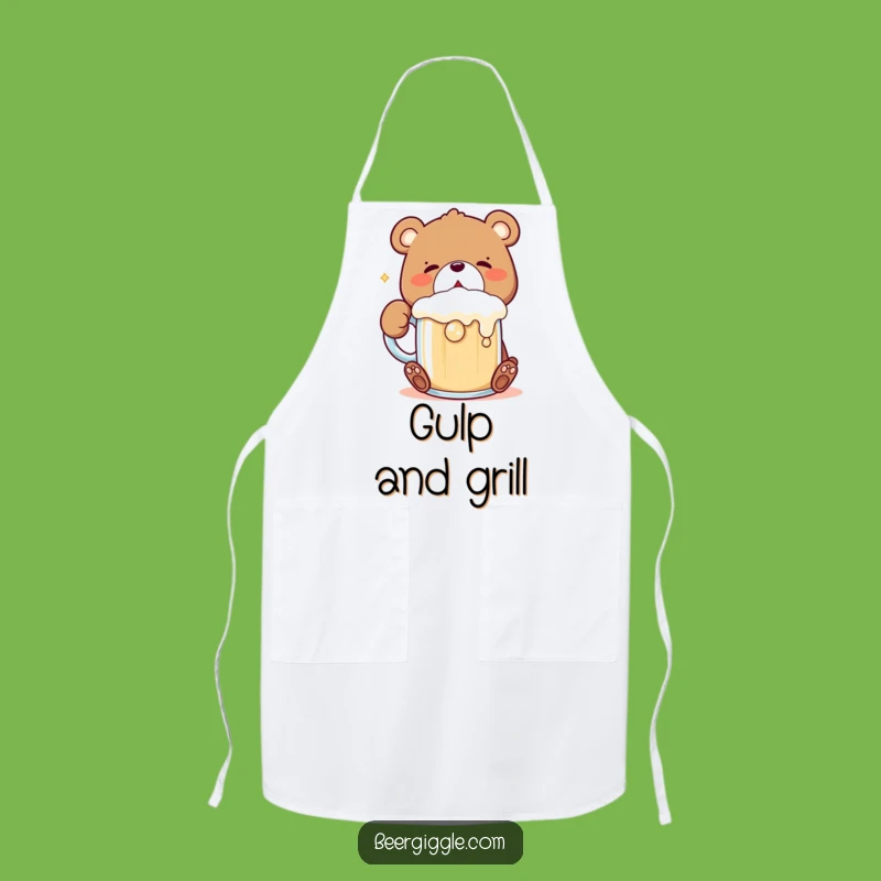 Funny Kawaii Bear Apron: Chef's Apron with Bear Gulping Mug, Fun Gift