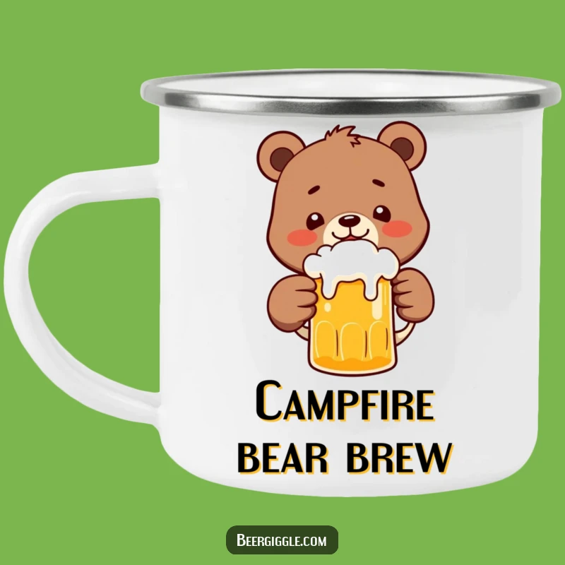 Funny Bear Beer Camping Mug: Happy Character Clinks Frothy Beer - Outdoor Gift!