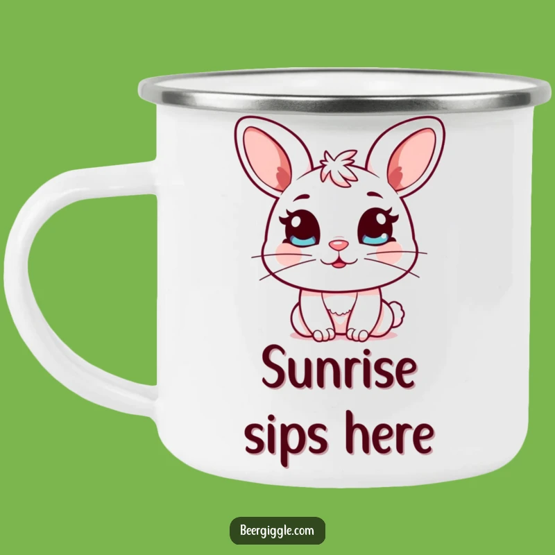 Funny Kawaii Bunny Camping Mug: Sturdy Mug with Bunny Winking Mug