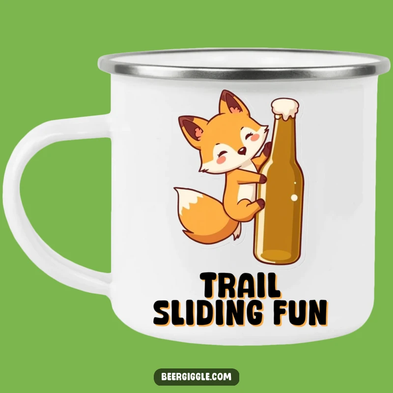 Funny Kawaii Fox Camping Mug: Sturdy Mug with Fox Sliding Beer Bottle