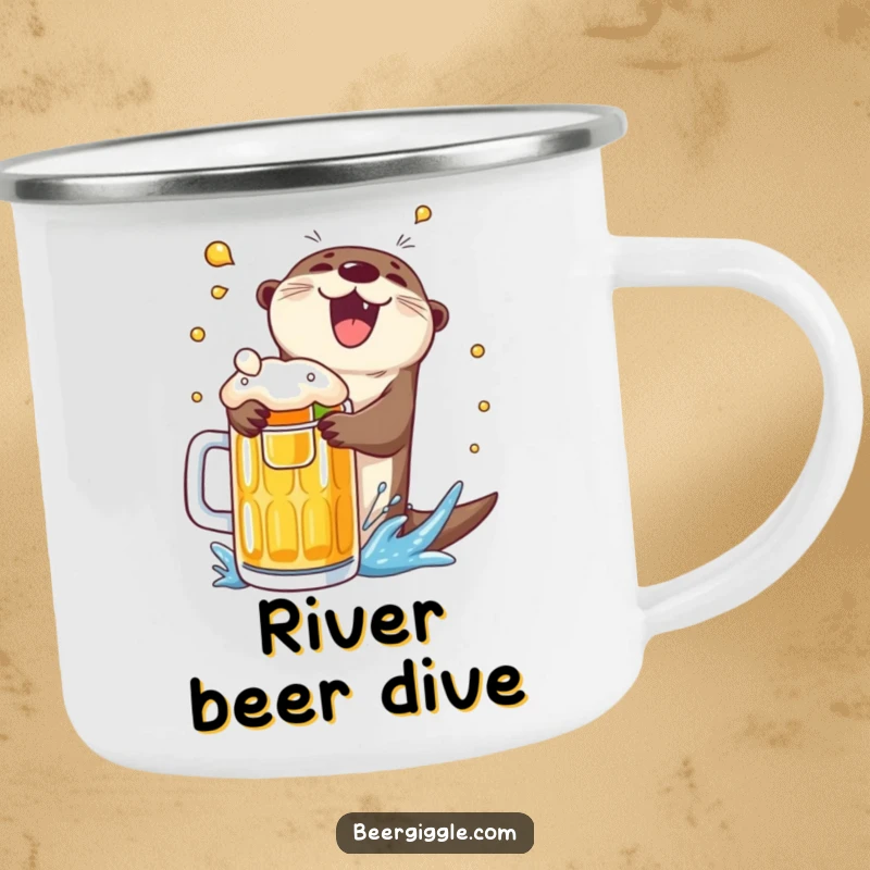 Funny otter beer dive camping mug, featuring a joyful otter splashing into a beer, perfect for outdoor enthusiasts.