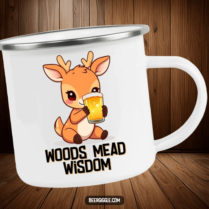 Funny Camping Mug featuring a charming deer holding a beer glass, perfect for enjoying drinks in natural settings.