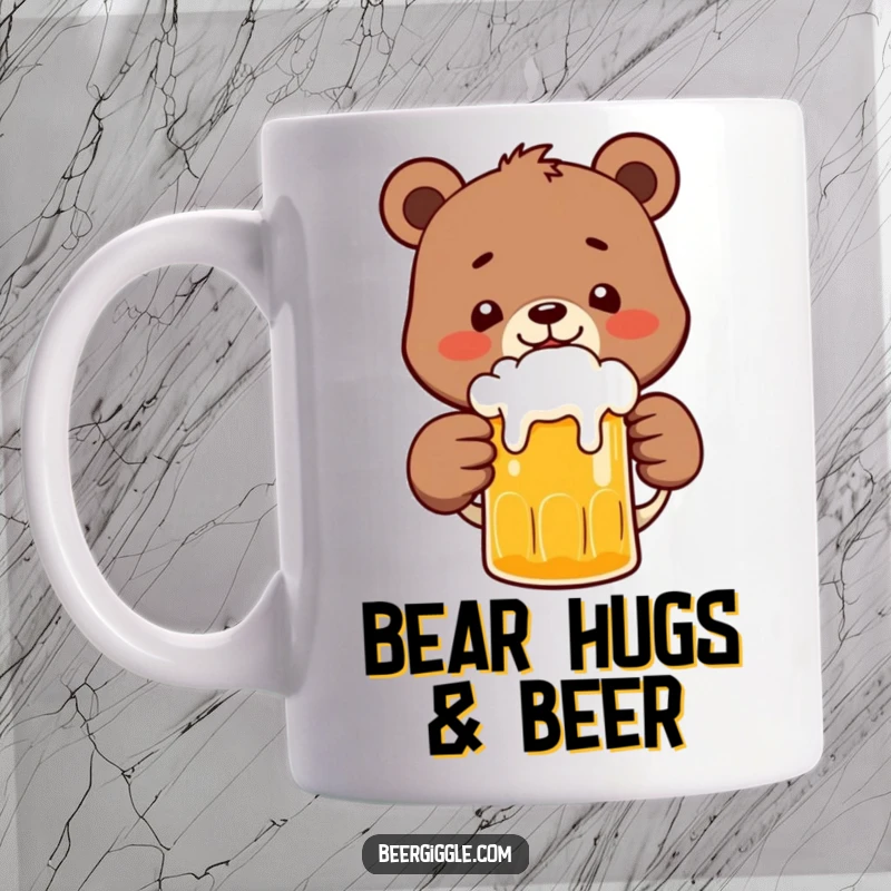 Funny Bear Mug: A cheerful bear character joyfully clinking his frothy beer mug, perfect for beer lovers and gift-givers.