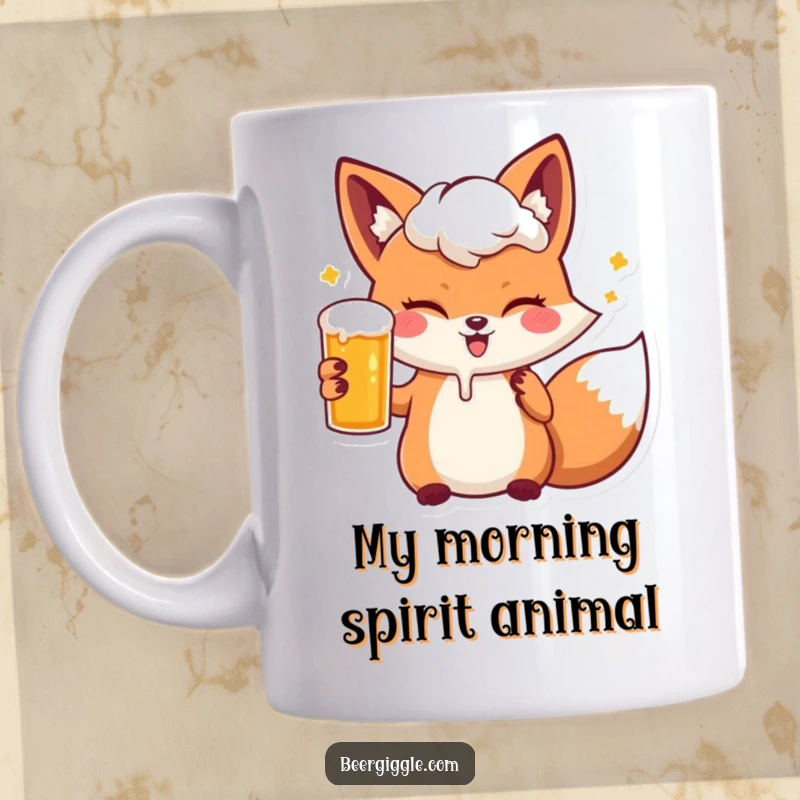 Funny kawaii fox winking and holding a frothy beer mug, radiating playful charm and humor.
