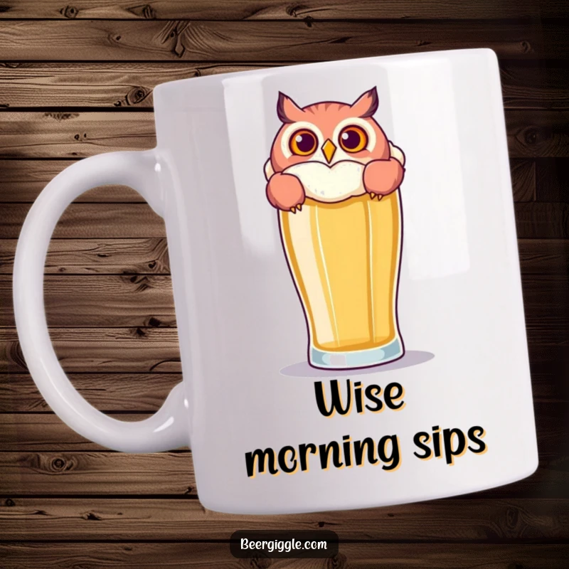Funny Owl Beer Mug: A playful owl peers over the rim of a large beer glass, looking hilariously curious.