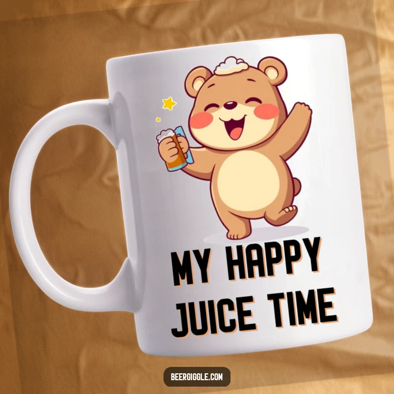 Funny dancing bear beer mug, joyfully celebrating life with a frothy pint, radiating pure happiness and energy.