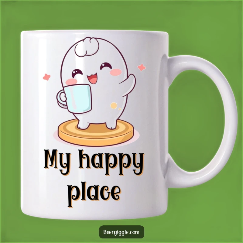 Funny Kawaii Coaster Mug: A Happy Character Spinning for a Perfect Gift