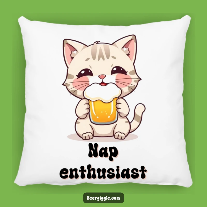 Funny Cat Beer Pillow: Playful Character Enjoys Frothy Brew - Cozy Gift!
