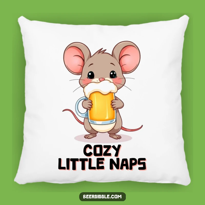 Funny Happy Mouse Beer Pillow - Soft Comfort with a Tiny Toast!