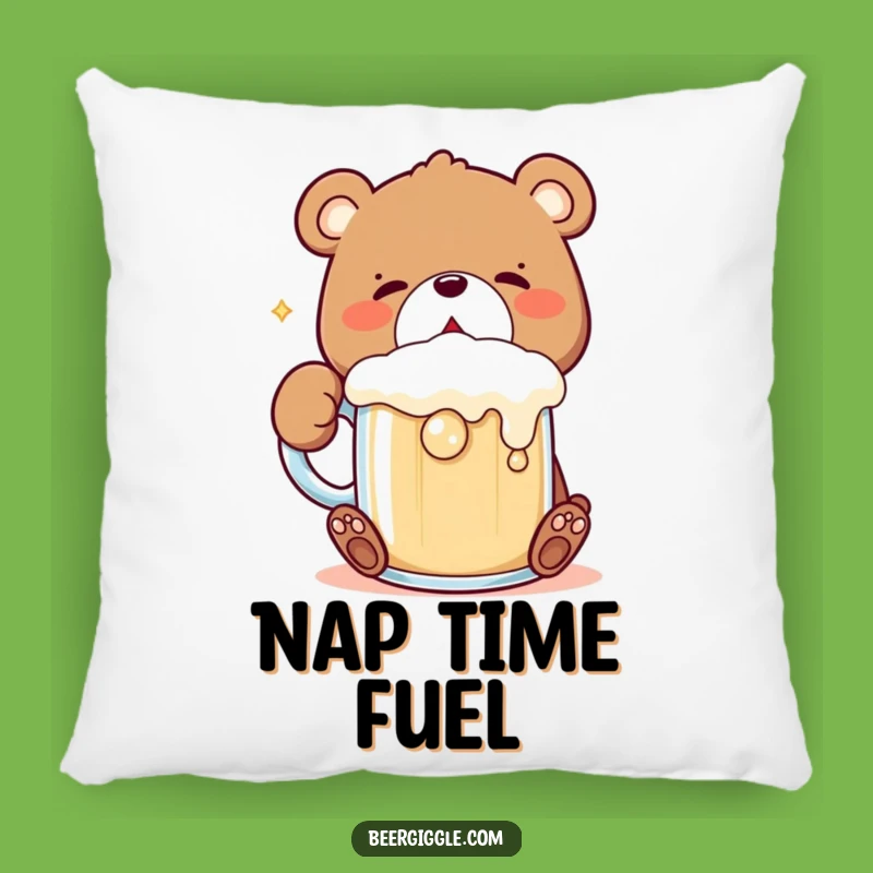 Funny Kawaii Bear Pillow: Soft Pillow with Bear Gulping Mug, Cozy Gift