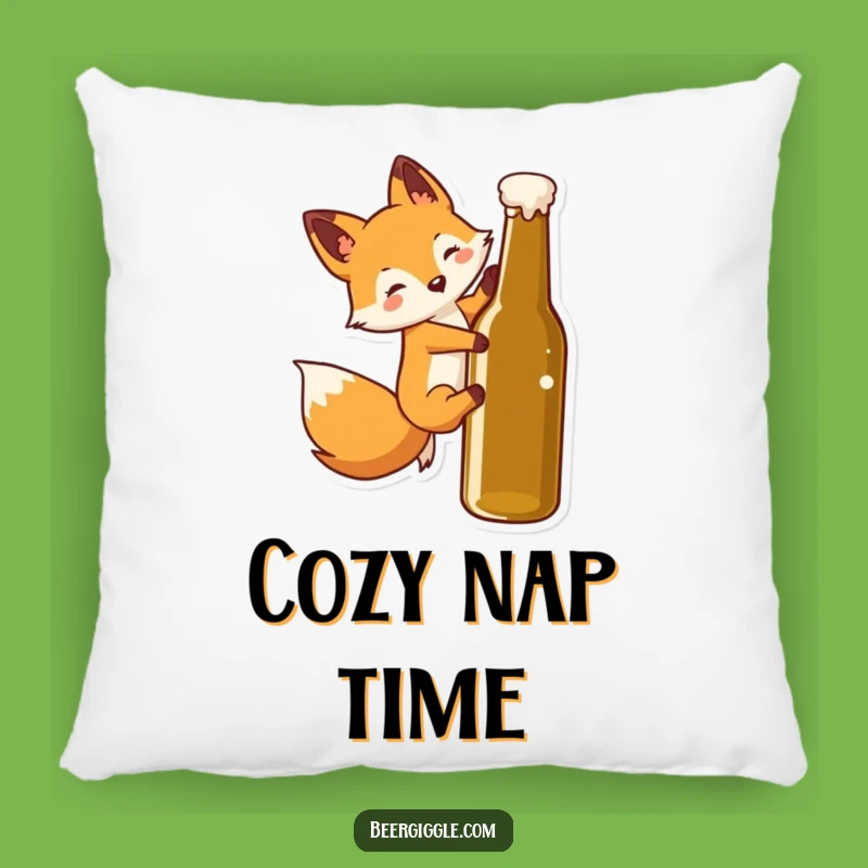 Funny Kawaii Fox Pillow: Soft Pillow with Fox Sliding Beer Bottle, Cozy Gift