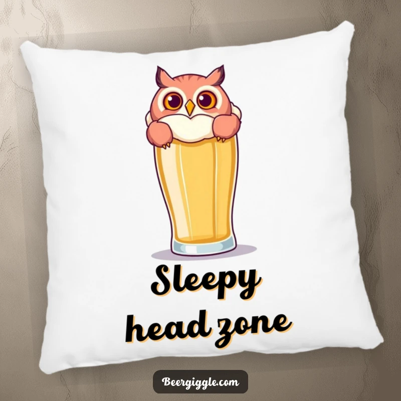 Funny Owl Beer Pillow: A soft pillow featuring a playful owl peering over a beer glass, perfect for funny decor.