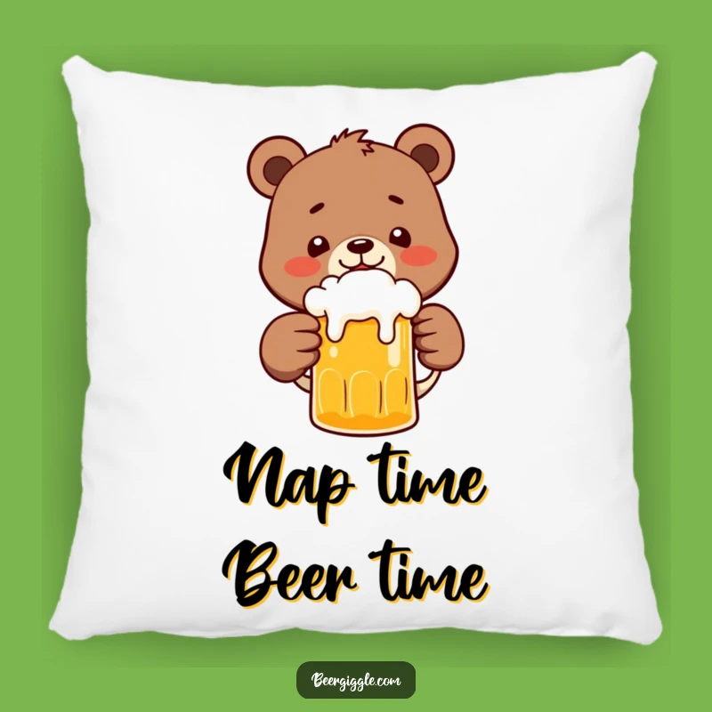 Funny Bear Beer Pillow: Happy Character Clinks Frothy Beer - Cozy Gift!