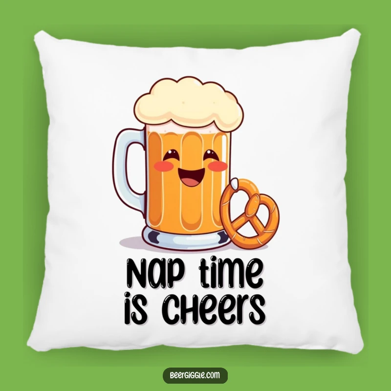 Funny Beer Mug Toasting Pretzel Pillow - Comfy Humor Accent for Couch Lovers