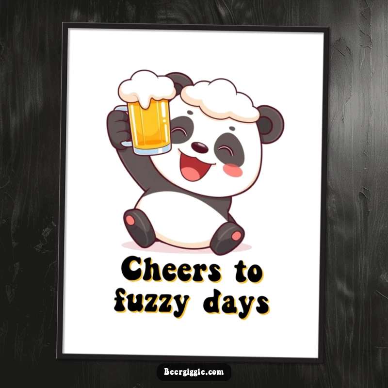 Funny panda digital art print of a cheerful character raising a frothy beer stein with a grin.