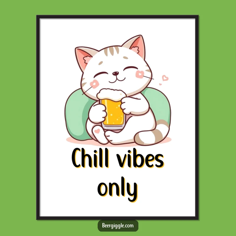 Funny Kawaii Cat Beer Relax Digital Art: Instant Calm Download