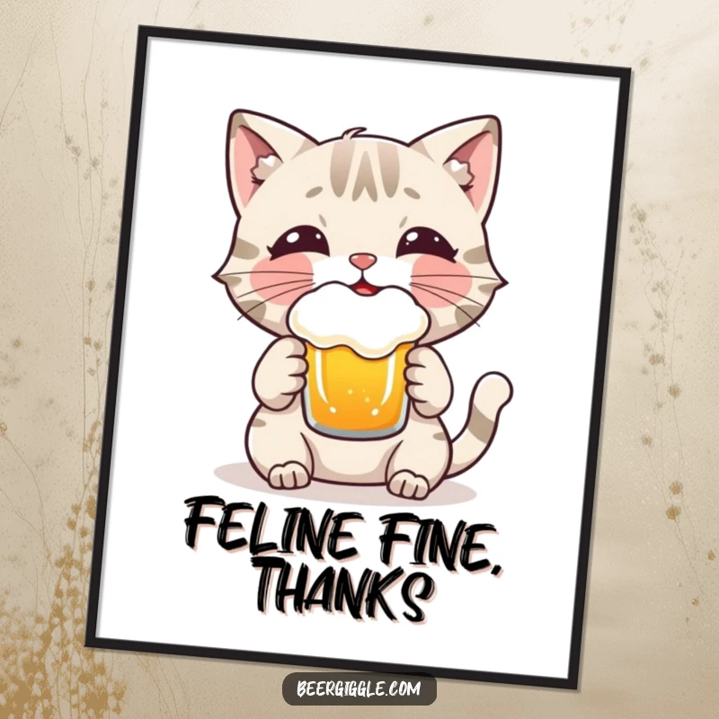 Funny Cat Digital Art: A playful cat character enjoying a frothy beer, ready to bring whimsical humor digitally.