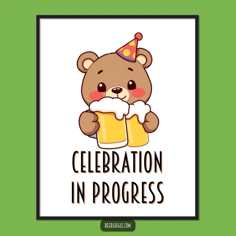 Funny Bear Party Beer Digital Art: Hilarious Brew-themed Printable Decor