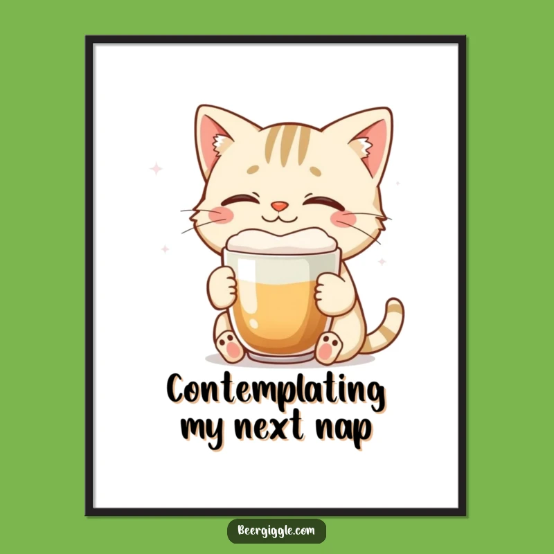 Funny Cat Digital Art - Smiling Feline Brew Print for Instant Calm