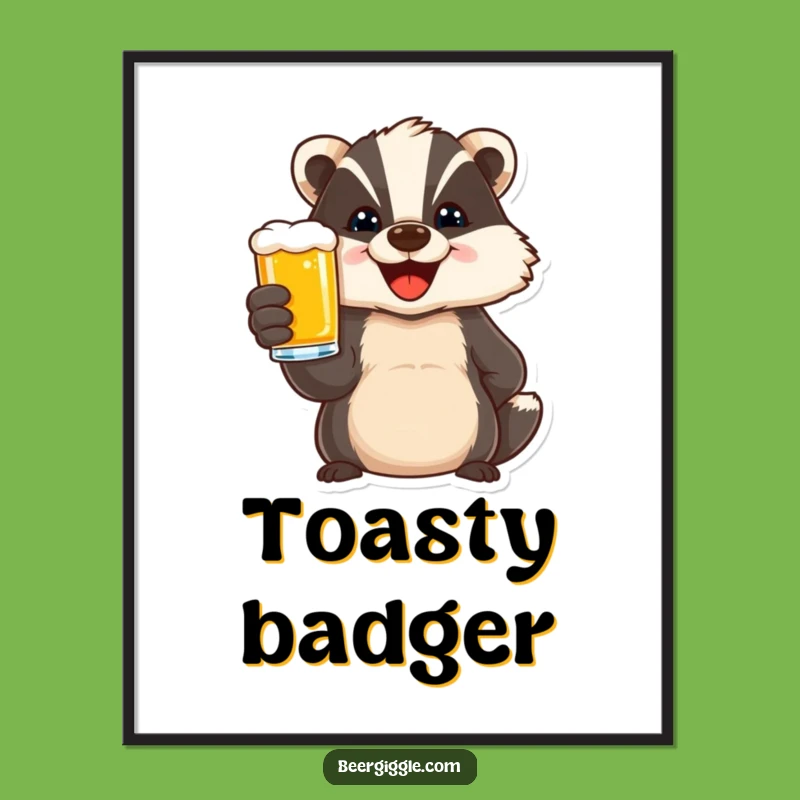 Funny Delighted Badger Beer Toast Digital Art - Instant Festive Download
