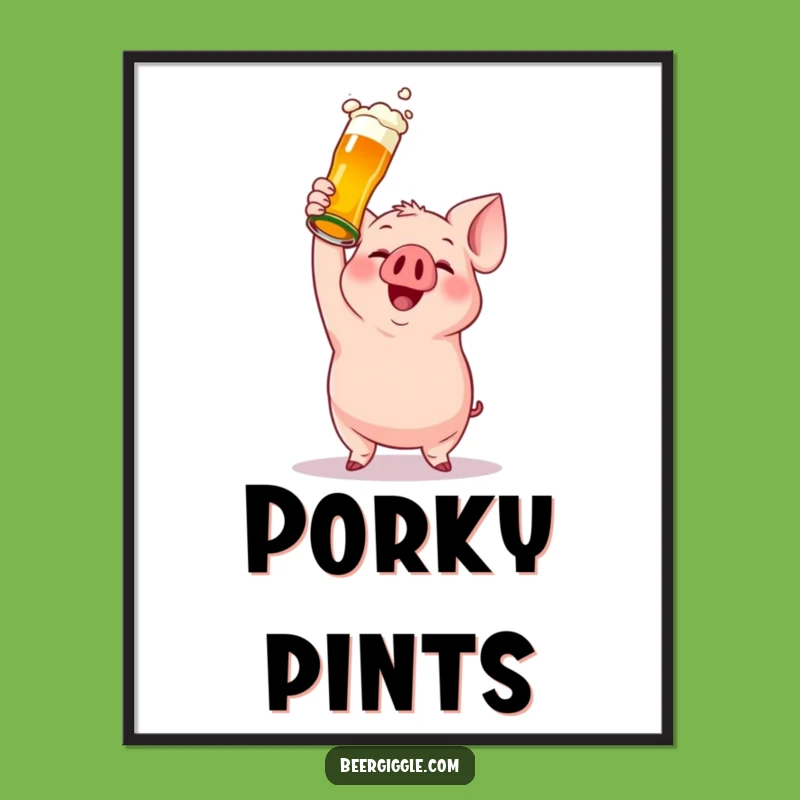 Funny Gleeful Pig Beer Bottle Digital Art - Instant Humorous Download Gift