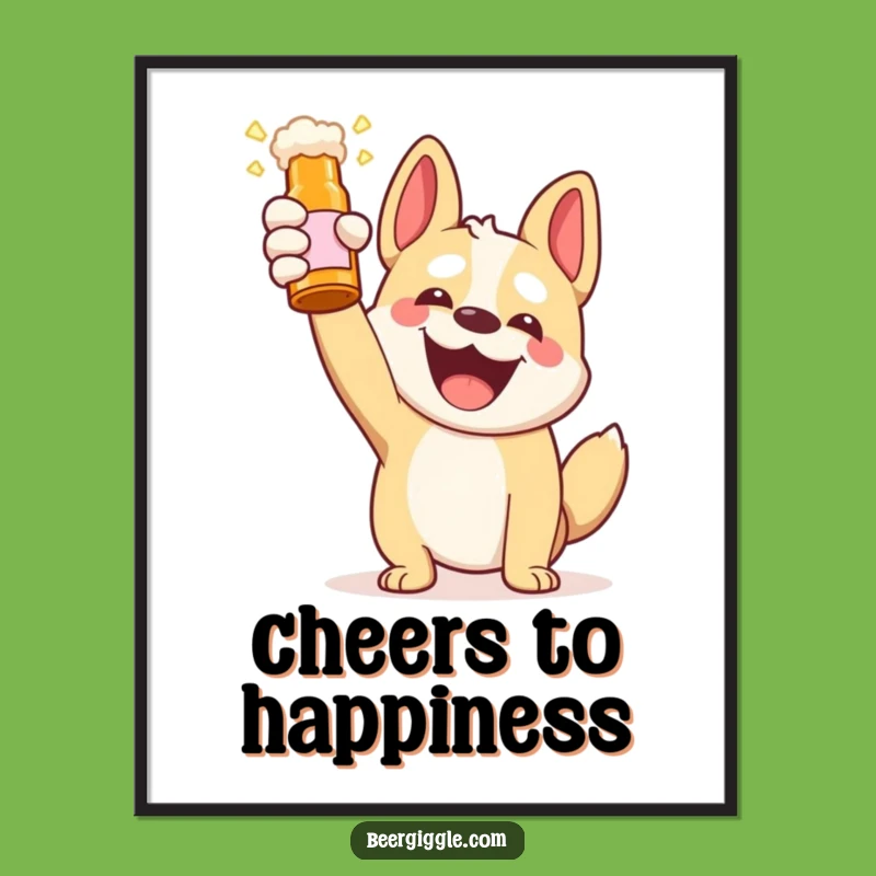 Funny Kawaii Dog Beer Toast Digital Art - Instant Cheerful & Hilarious Decor!