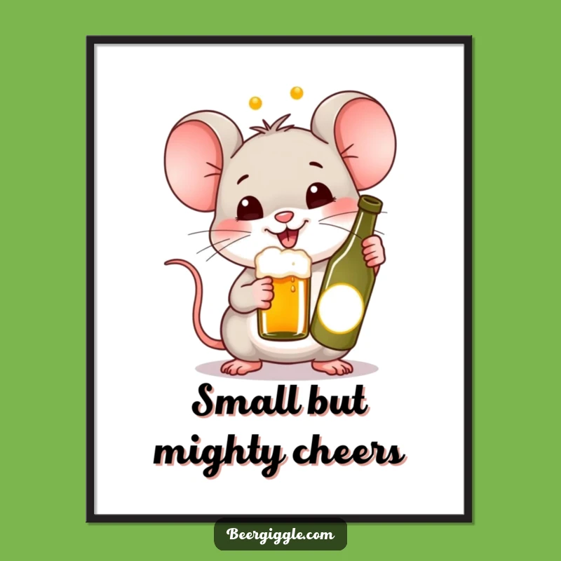 Funny Kawaii Mouse Beer Digital Art - Instant Cheer & Hilarious Decor!