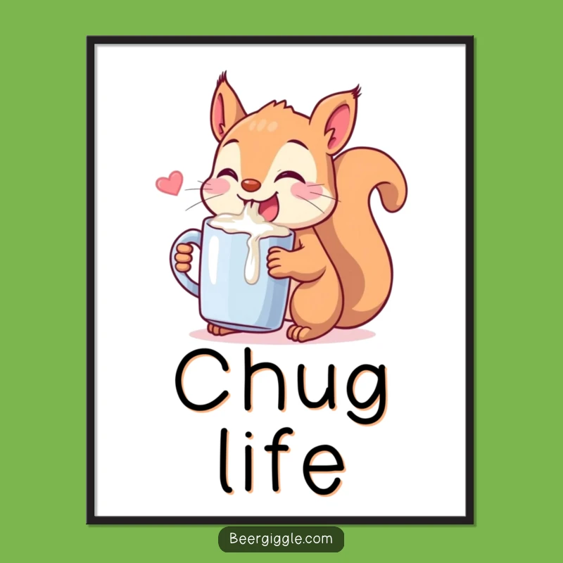 Funny Kawaii Squirrel Chugging Digital Art - Instant Whimsy & Hilarious Decor!
