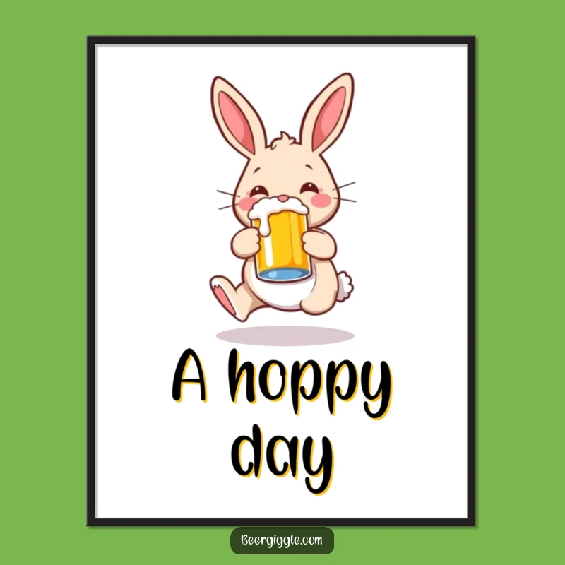 Funny Rabbit Hopping Beer Digital Print: Instant Joy for Your Walls