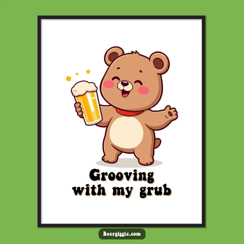 Funny Bear Digital Art - Dancing Cub Beer Print for Instant Joy