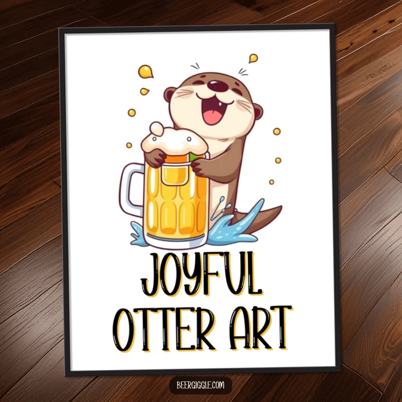 Funny otter beer splash digital art print, depicting a joyful otter mid-dive into a beer, ready to liven up any room.