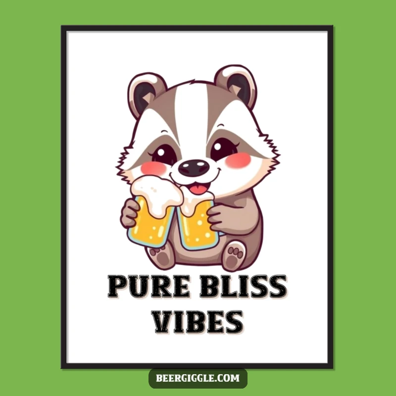 Funny Kawaii Badger Beer Digital Art Print - Instant Joyful Decor