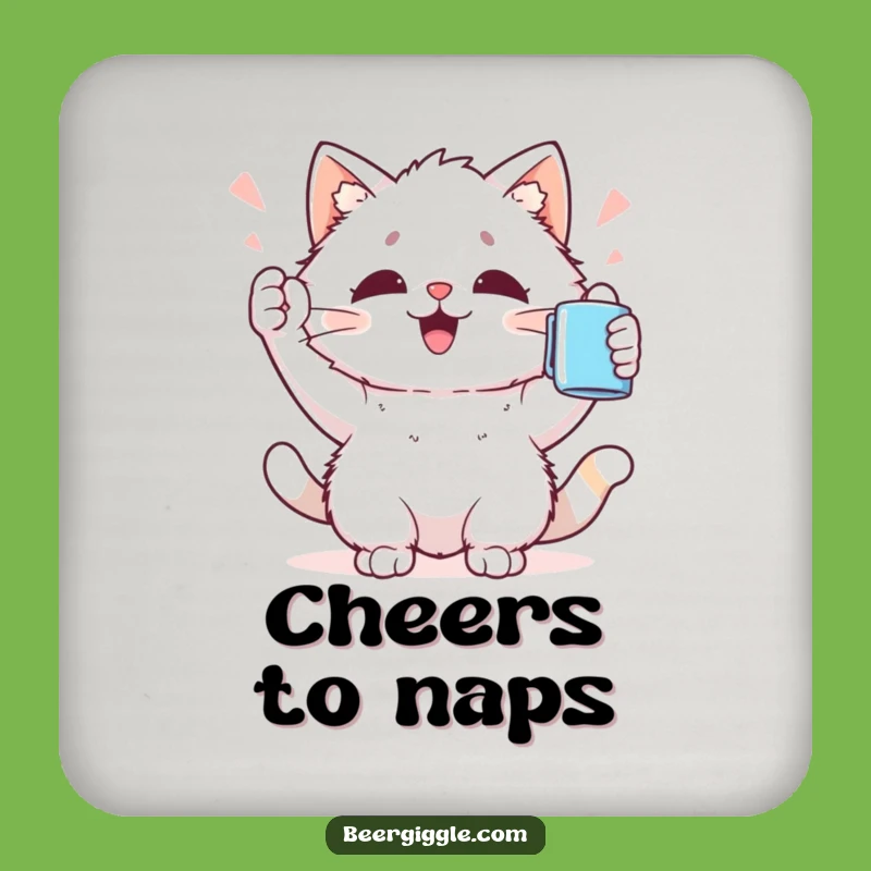 Funny Kawaii Cat Coaster Set: Protect Surfaces with Cat Cheering Mug Art