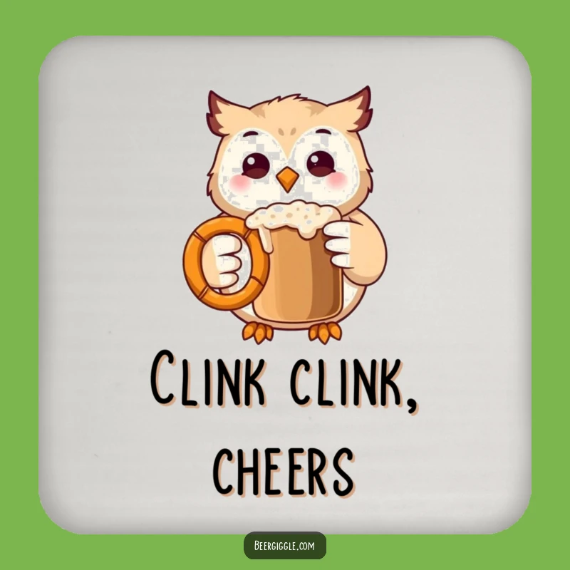 Funny Kawaii Owl Coaster Set: Protect Furniture with Owl Clinking Pretzel Art