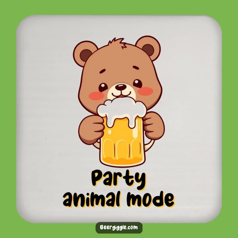 Funny Bear Beer Coaster Set: Happy Character Clinks Frothy Beer - Bar Gift!