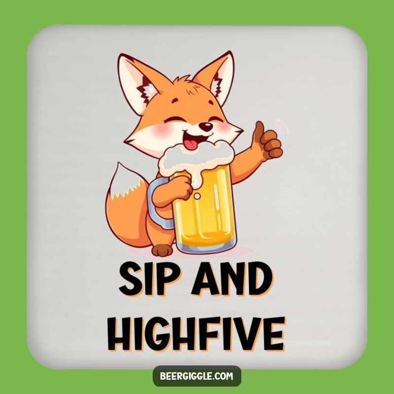 Funny Fox Beer High-Five Coaster: Protect Surfaces with Hilarious Style