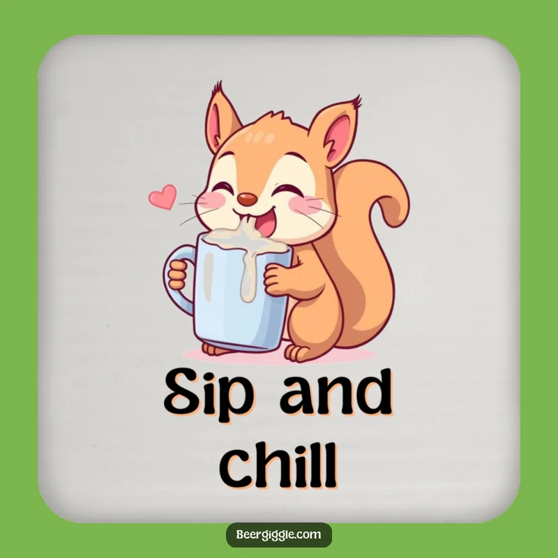 Funny Kawaii Squirrel Chugging Coaster - Protect Surfaces with Hilarious Critter Art!