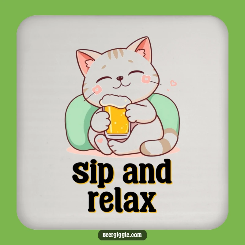 Funny Kawaii Cat Beer Relax Coaster Set: Protect Surfaces Calmly