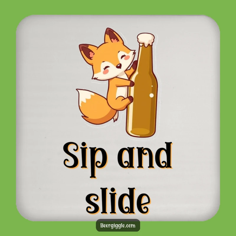 Funny Kawaii Fox Coaster Set: Protect Surfaces with Fox Sliding Beer Bottle Art