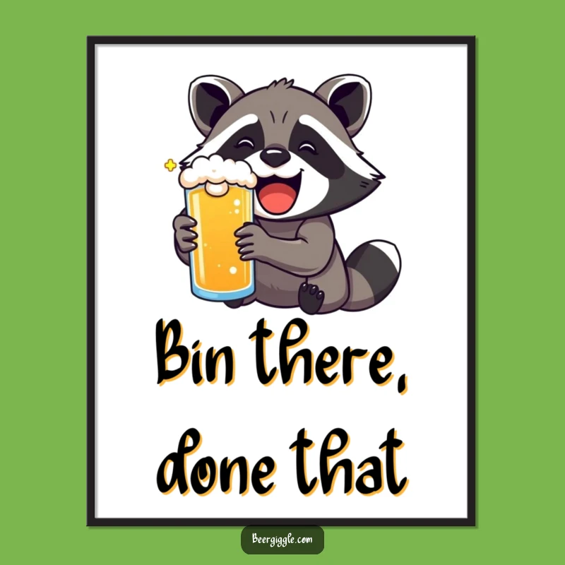 Funny Kawaii Raccoon Beer Delight Poster: Joyful Wall Art