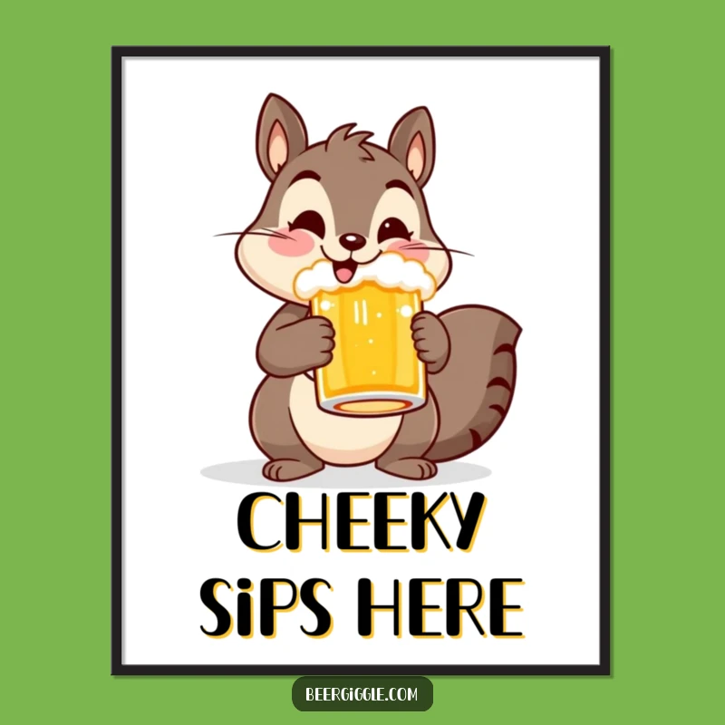 Funny Cheerful Squirrel Beer Mug Poster - Whimsical Wall Art Gift