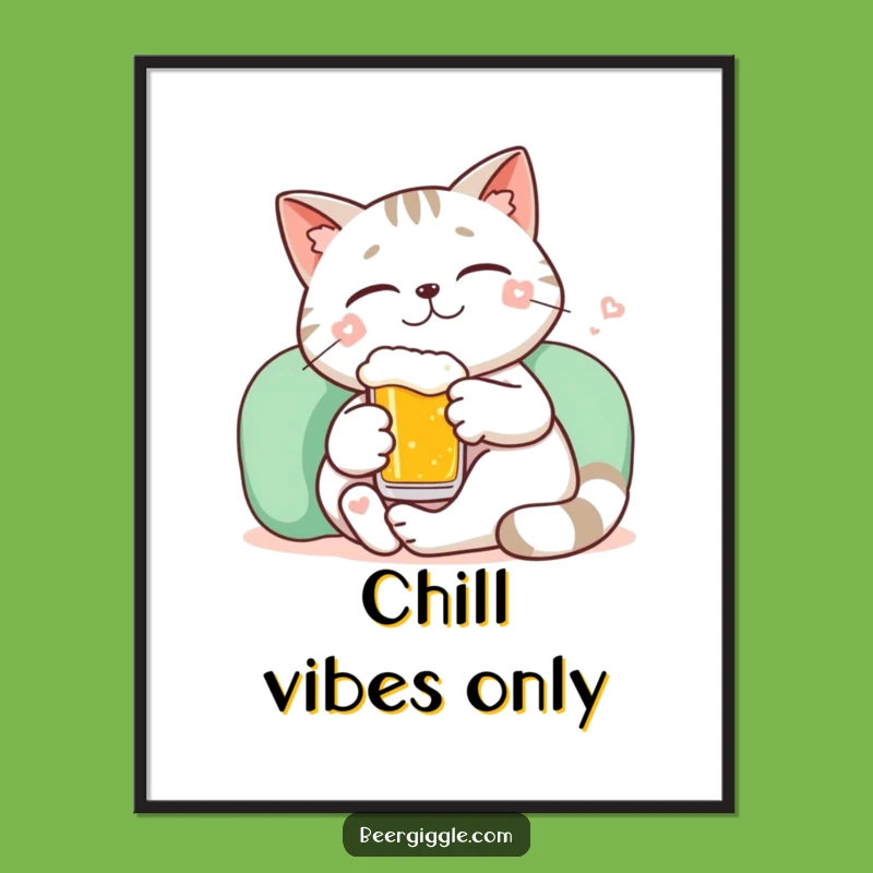 Funny Kawaii Cat Beer Relax Poster: Peaceful Wall Art