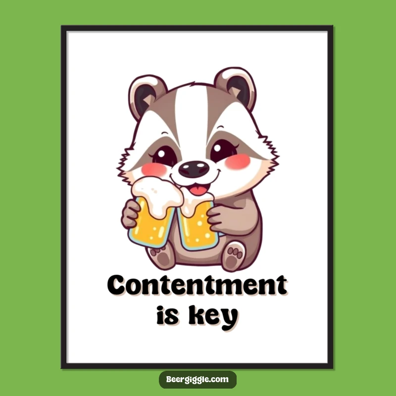 Funny Kawaii Badger Beer Poster - Cute Wall Art Gift
