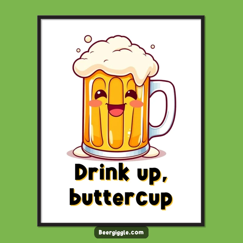 Funny Kawaii Beer Mug Overflowing Poster - Cheerful Character Art Print!