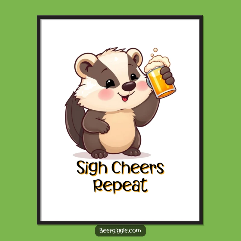 Funny Badger Poster: Satisfied Sigh Beer Art, A Hilarious Funny Gift Print!