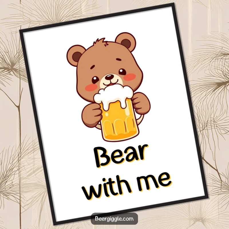 Funny Bear Poster: A joyful bear character clinking a frothy beer mug, creating a lively and humorous wall decoration.